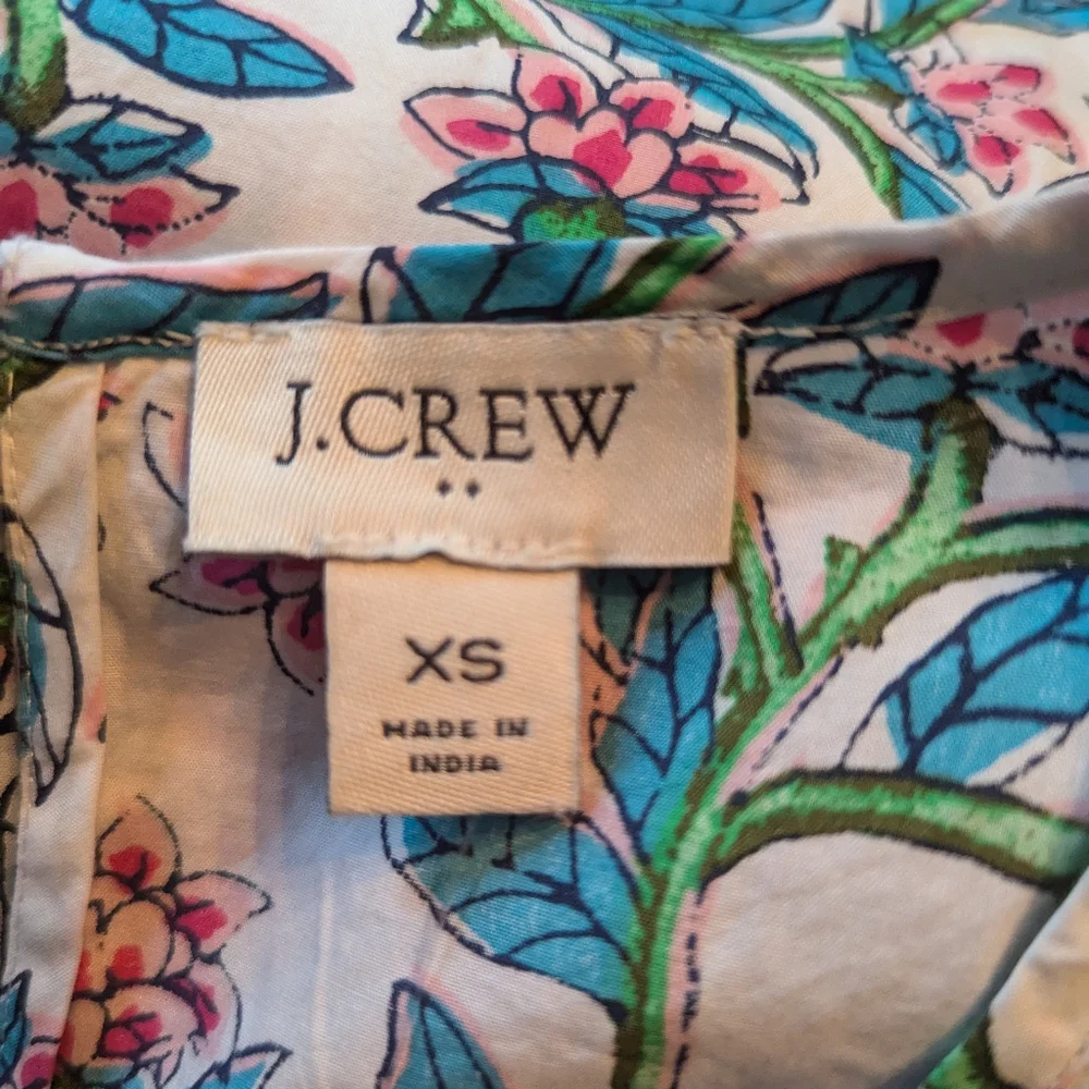 J. Crew Floral Puff Sleeve Top in White and Blue, Size XS